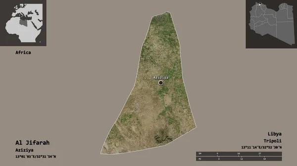 Form Jifarah Distriktet Libyen Och Dess Huvudstad Avståndsskala Förhandsvisningar Och — Stockfoto
