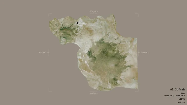 リビアの地区であるAl Jufrh地区は 洗練された境界ボックス内のしっかりとした背景に隔離されています ラベル 衛星画像 3Dレンダリング — ストック写真