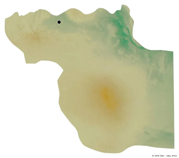 利比亚Al Jufrah区的形状 其首都被白色背景隔离 地形浮雕图 3D渲染 — 图库照片