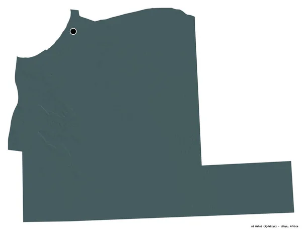 利比亚瓦哈特区的形状 其首都被白色背景隔离 彩色高程图 3D渲染 — 图库照片