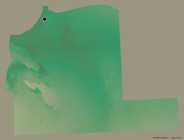 リビアの地区であるAl Wahatの形 その首都はしっかりとした色の背景に隔離されています 地形図 3Dレンダリング — ストック写真