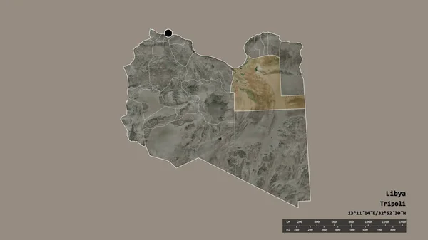 以首都 主要区域分部和分离的瓦哈特地区为首都的利比亚的绝望面貌 卫星图像 3D渲染 — 图库照片