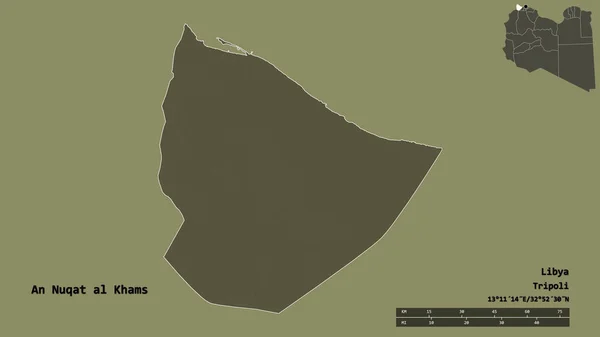 리비아의 지역인 Nuqat Khams 형상이며 수도는 배경에 고립되어 지형도 렌더링 — 스톡 사진