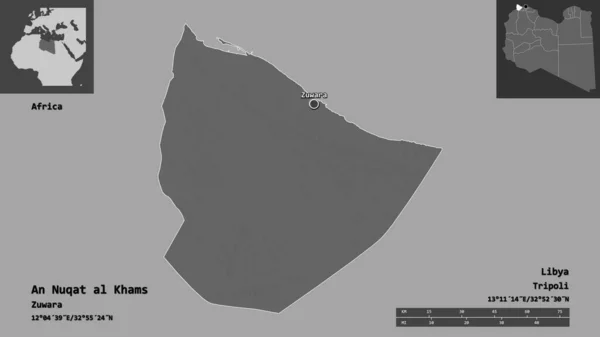 Форма Nuqat Khams Району Лівії Його Столиці Масштаб Відстаней Превью — стокове фото