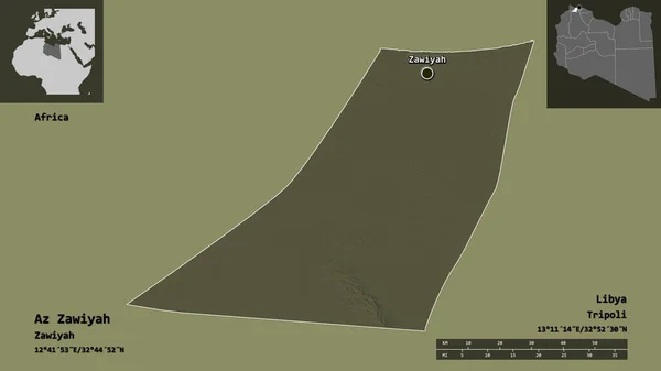 Форма Завія Район Лівії Його Столиця Масштаб Відстаней Превью Етикетки — стокове фото