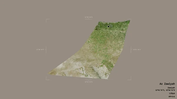 Obszar Zawiyah Dystrykt Libii Odizolowany Solidnym Tle Georeferencyjnej Skrzynce Granicznej — Zdjęcie stockowe