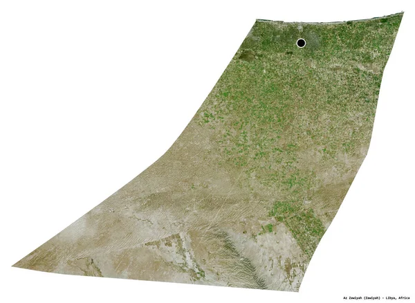 Libya 'nın az Zawiyah ilçesi, başkenti beyaz arka planda izole edilmiş. Uydu görüntüleri. 3B görüntüleme
