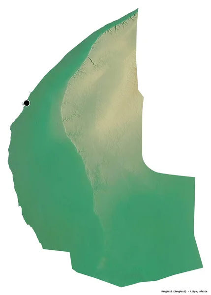 Форма Бенгази Район Ливии Столицей Изолированной Белом Фоне Топографическая Карта — стоковое фото