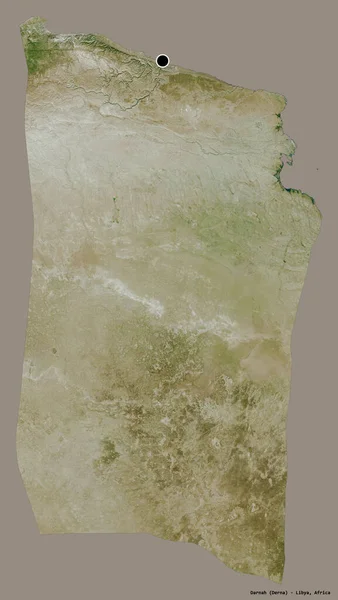 リビアの地区であるダーナの形は その首都はしっかりとした色の背景に隔離されています 衛星画像 3Dレンダリング — ストック写真