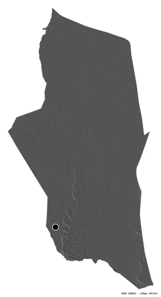 リビアの地区であるGhatの形で 首都は白い背景に孤立しています 標高マップ 3Dレンダリング — ストック写真