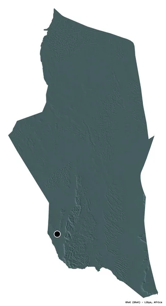 Kształt Ghat Dzielnicy Libii Stolicą Odizolowaną Białym Tle Kolorowa Mapa — Zdjęcie stockowe