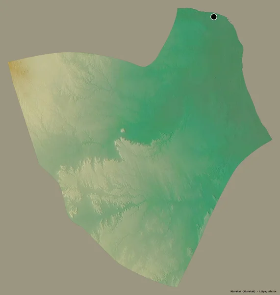 利比亚米苏拉塔的形状 其首都被隔离在纯色的背景下 地形浮雕图 3D渲染 — 图库照片