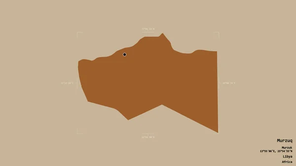 リビアの地区 ムルズクのエリアは 洗練された境界ボックス内の強固な背景に隔離されています ラベル パターン化されたテクスチャの構成 3Dレンダリング — ストック写真