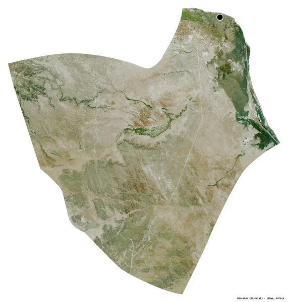 Libya 'nın Misratah ilçesi, başkenti beyaz arka planda izole edilmiş. Uydu görüntüleri. 3B görüntüleme