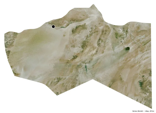 首都が白い背景に孤立しているリビアの地区 ムルズクの形 衛星画像 3Dレンダリング — ストック写真