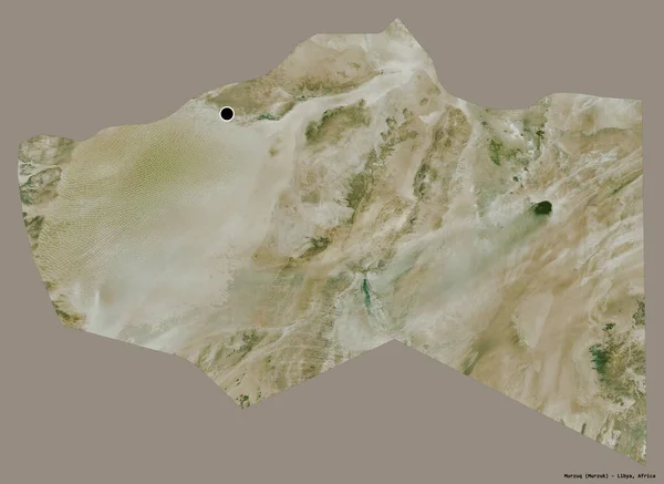利比亚Murzuq区的形状 其首都以纯色背景隔离 卫星图像 3D渲染 — 图库照片