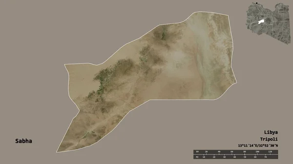 リビアの地区であるサバの形は その資本がしっかりとした背景に隔離されています 距離スケール リージョンプレビュー およびラベル 衛星画像 3Dレンダリング — ストック写真