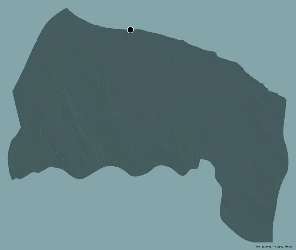 Form Surt Distriktet Libyen Med Sin Huvudstad Isolerad Solid Färg — Stockfoto