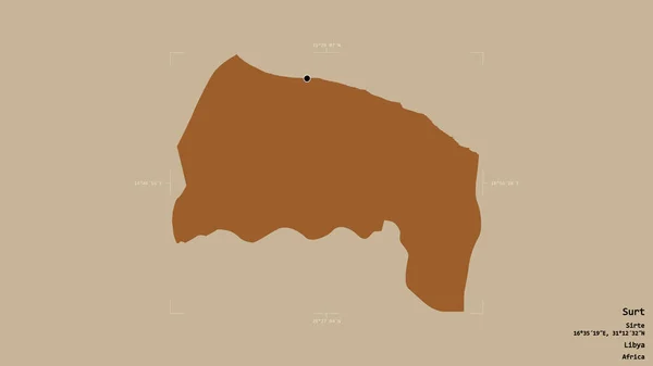 Obszar Surt Okręg Libii Odizolowany Solidnym Tle Georeferencyjnej Skrzynce Granicznej — Zdjęcie stockowe