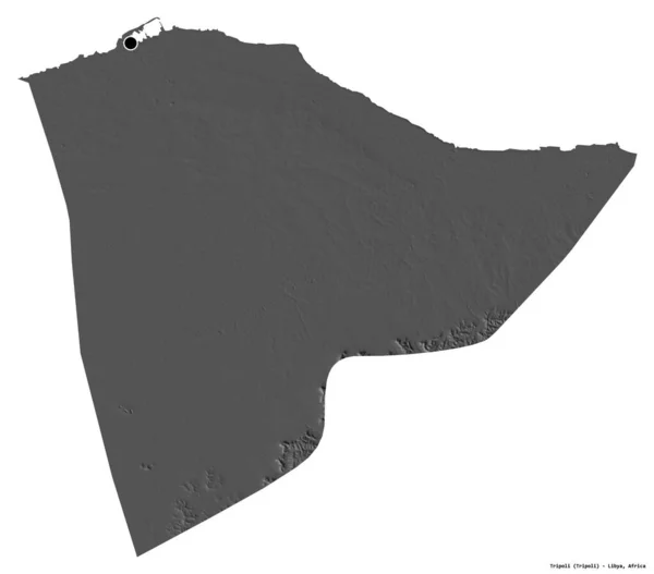 トリポリの形 リビアの地区 その首都は白い背景に隔離されています 標高マップ 3Dレンダリング — ストック写真