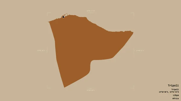 リビアの地区であるトリポリの地域は 洗練された境界ボックス内の強固な背景に隔離されています ラベル パターン化されたテクスチャの構成 3Dレンダリング — ストック写真