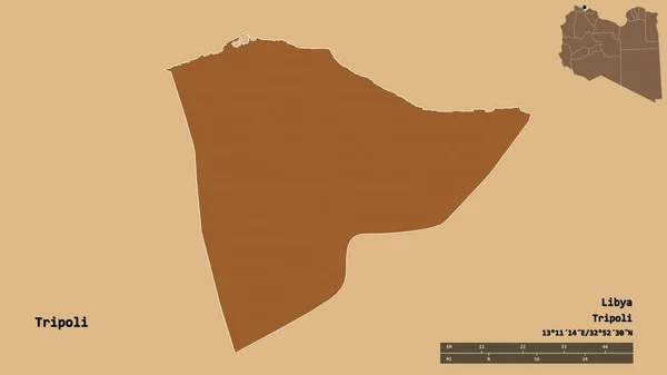 Bentuk Tripoli Distrik Libya Dengan Ibukotanya Terisolasi Dengan Latar Belakang — Stok Foto