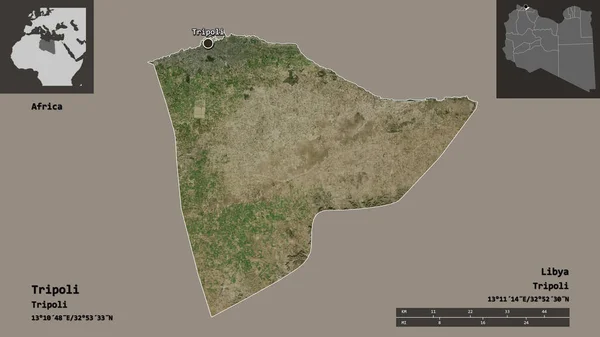 トリポリの形状 リビアの地区 およびその首都 距離スケール プレビューおよびラベル 衛星画像 3Dレンダリング — ストック写真