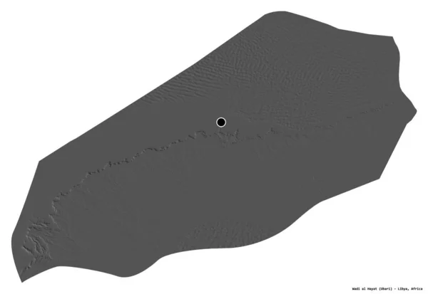 Form Wadi Hayat Distriktet Libyen Med Huvudstaden Isolerad Vit Bakgrund — Stockfoto