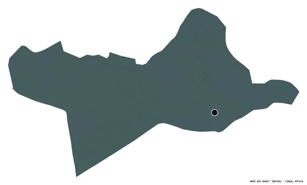 首都が白い背景に孤立しているリビアの地区 ワディ アッシュ シャティの形 色の標高マップ 3Dレンダリング — ストック写真