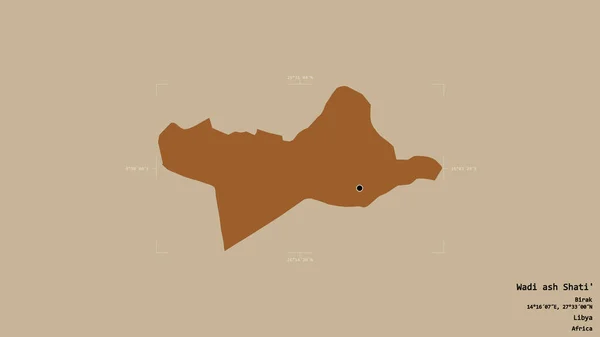 リビアの地区であるWadi Ash Shatiのエリアは 洗練された境界ボックスにしっかりとした背景に隔離されています ラベル パターン化されたテクスチャの構成 3Dレンダリング — ストック写真