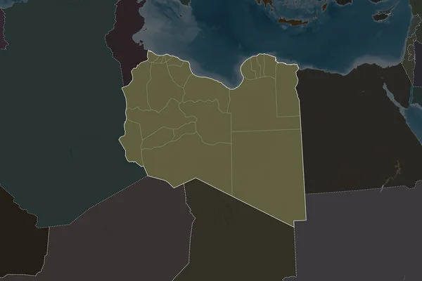 Shape Libya Separated Desaturation Neighboring Areas Borders Colored Elevation Map — Stock Photo, Image