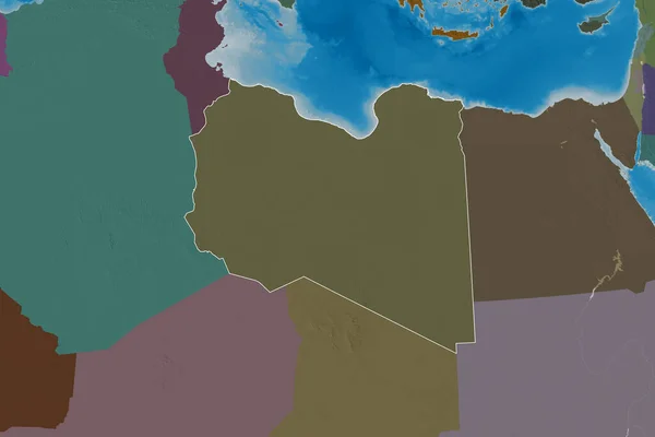 Расширенная Территория Очерченной Ливии Цветная Карта Высоты Рендеринг — стоковое фото