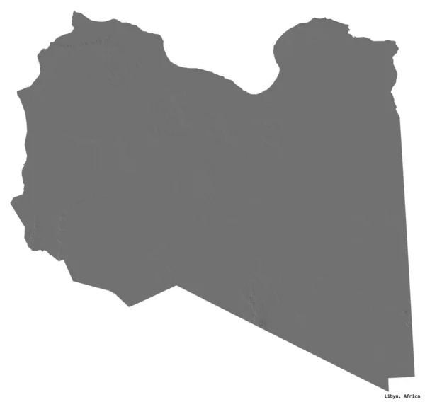 Tvar Libye Hlavním Městem Izolovaným Bílém Pozadí Mapa Nadmořské Výšky — Stock fotografie