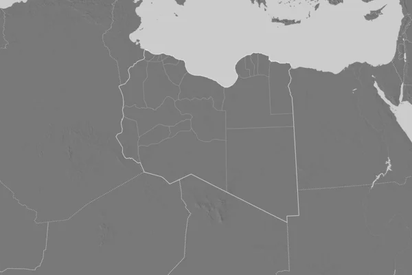 Erweitertes Gebiet Libyens Mit Länderumrissen Internationalen Und Regionalen Grenzen Karte — Stockfoto