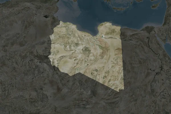 Libya 'nın şekli komşu bölgelerin dedoygunluğuyla ayrılır. Uydu görüntüleri. 3B görüntüleme