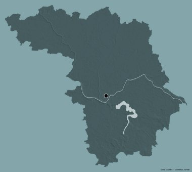 Litvanya 'nın Kauno ilçesi, başkenti katı renk arkaplanı ile izole edilmiştir. Renkli yükseklik haritası. 3B görüntüleme