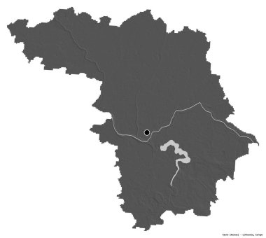Litvanya 'nın Kauno ilçesi, başkenti beyaz arka planda izole edilmiştir. Çift seviyeli yükseklik haritası. 3B görüntüleme
