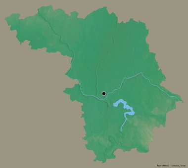 Litvanya 'nın Kauno ilçesi, başkenti katı renk arkaplanı ile izole edilmiştir. Topografik yardım haritası. 3B görüntüleme