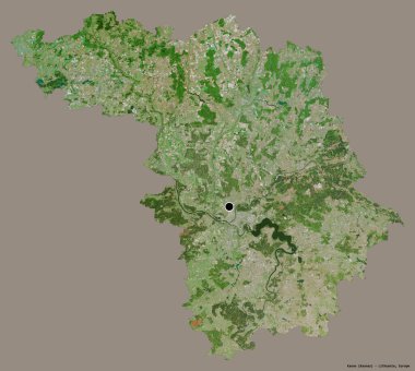 Litvanya 'nın Kauno ilçesi, başkenti katı renk arkaplanı ile izole edilmiştir. Uydu görüntüleri. 3B görüntüleme