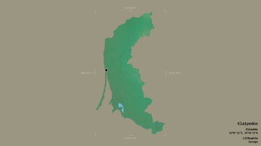 Litvanya 'nın Klaipedos ilçesi bir sınır kutusunda sağlam bir arka planda izole edilmiştir. Etiketler. Topografik yardım haritası. 3B görüntüleme