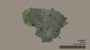 Başkenti, ana bölgesel bölümü ve ayrılmış Klaipedo bölgesi ile Litvanya 'nın dejenere edilmiş şekli. Etiketler. Uydu görüntüleri. 3B görüntüleme