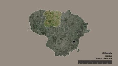 Başkenti, ana bölgesel bölümü ve ayrılmış Siauliai bölgesi ile Litvanya 'nın dejenere edilmiş şekli. Etiketler. Uydu görüntüleri. 3B görüntüleme
