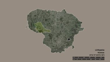 Başkenti, ana bölgesel bölümü ve ayrılmış Taurages bölgesiyle Litvanya 'nın dejenere edilmiş şekli. Etiketler. Uydu görüntüleri. 3B görüntüleme