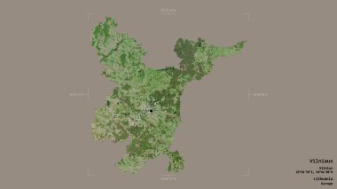Vilniaus Bölgesi, Litvanya Bölgesi, jeoreferatlı bir sınır kutusunda sağlam bir arka planda izole edilmiş. Etiketler. Uydu görüntüleri. 3B görüntüleme