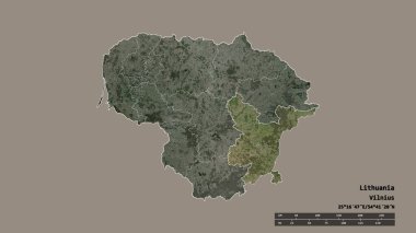 Başkenti, ana bölgesel bölümü ve ayrılmış Vilniaus bölgesi ile Litvanya 'nın dejenere edilmiş şekli. Etiketler. Uydu görüntüleri. 3B görüntüleme