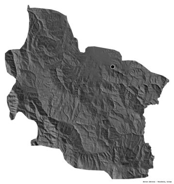 Makedonya 'nın başkenti Berovo' nun beyaz arka planda izole edilmiş hali. Çift seviyeli yükseklik haritası. 3B görüntüleme