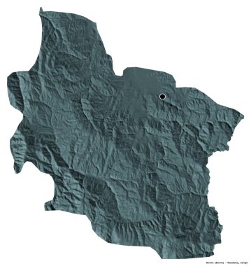 Makedonya 'nın başkenti Berovo' nun beyaz arka planda izole edilmiş hali. Renkli yükseklik haritası. 3B görüntüleme