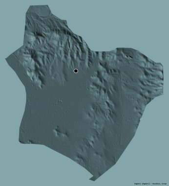 Makedonya 'nın Bogdanci belediyesi, başkenti katı renk arkaplanına izole edilmiş durumda. Renkli yükseklik haritası. 3B görüntüleme