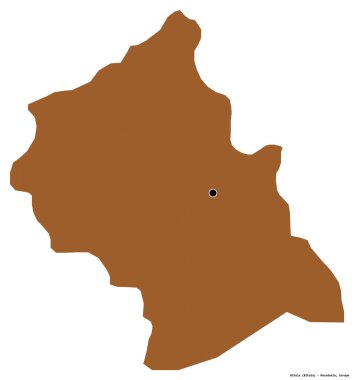 Makedonya 'nın Bitola belediyesi, başkenti beyaz arka planda izole edilmiş durumda. Desenli dokuların bileşimi. 3B görüntüleme