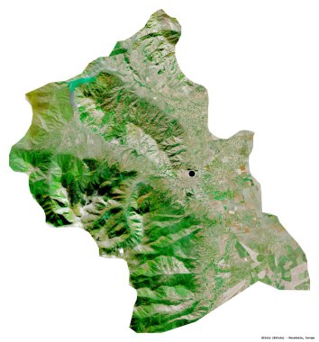 Makedonya 'nın Bitola belediyesi, başkenti beyaz arka planda izole edilmiş durumda. Uydu görüntüleri. 3B görüntüleme